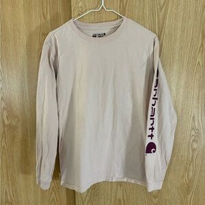 Carhartt Light Pink Crewneck Logo Loose Fit Long Sleeve Tee Shirt